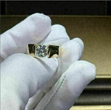 2 Ct Round Cut Simulated Solitaire Men's Engagement Ring 14K Yellow Gold Plated