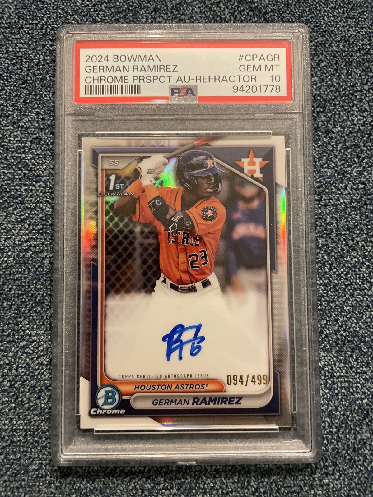 GERMAN RAMIREZ PSA 10 2024 BOWMAN CHROME 1ST REFRACTOR AUTO /499 Gem Mint