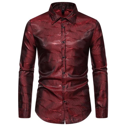 Men Shiny Shirt Button Blouse Satin Dance Show Shirt Party Stage Costume Shirt - Picture 12 of 14