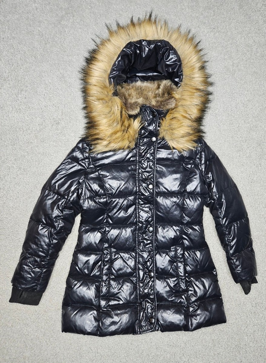 S13 NYC Girls Glossy Down Faux Fur-Trim Hooded Puffer Jacket SZ 4