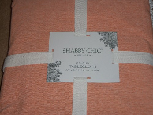 Shabby Chic Oblong Tablecloth 60x84 Peachy Apricot White Lace Border 100% Cotton - Picture 2 of 4