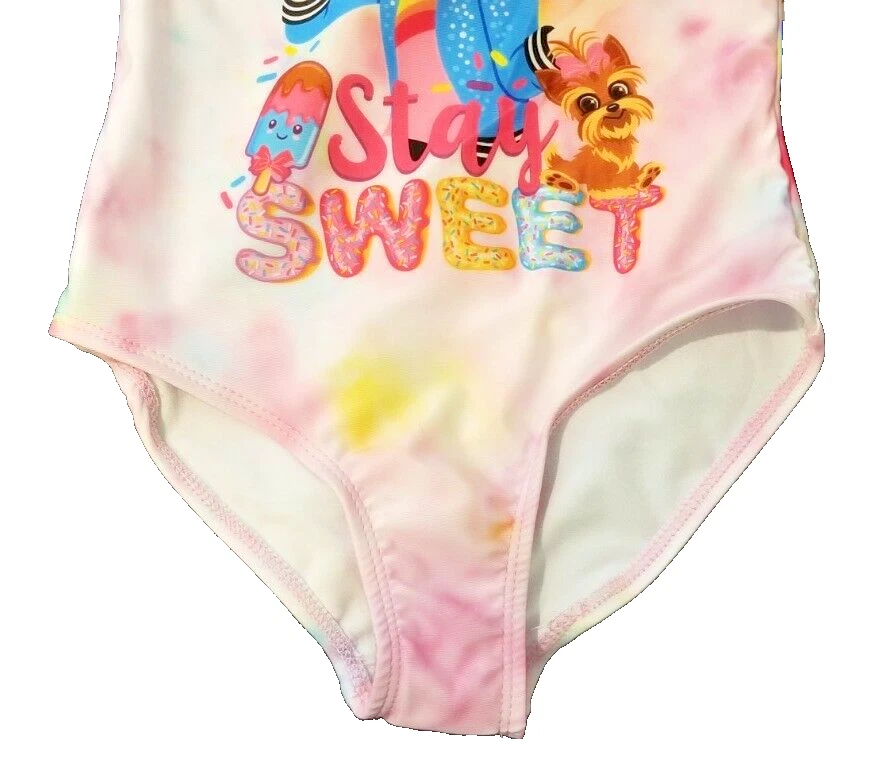 Traje de baño de una pieza JOJO SIWA rosa tie dye STAY SWEET niñas talla 5/6 nuevo con etiquetas Foto 3 de 4