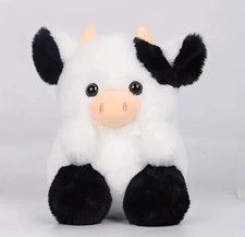 Black Dairy Cow Plush Toy 8" Stuffed Animal Toddler Doll Gift for Kids