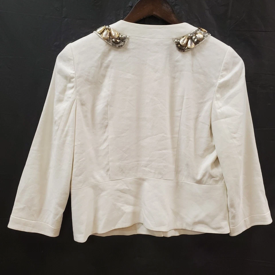 Blazer Rebecca Taylor para mujer mezcla de lino con cuentas talla 4 marfil ornamentado arte para usar Foto 3 de 4