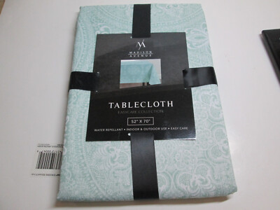 New Madison Avenue Damask Water Repellant Tablecloth 52''x70'' Areca Sage & White