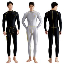 AMORESY Men Glossy Oil Front Zipper Swimwear Long-sleeve Sports Skinny Jumpsuits