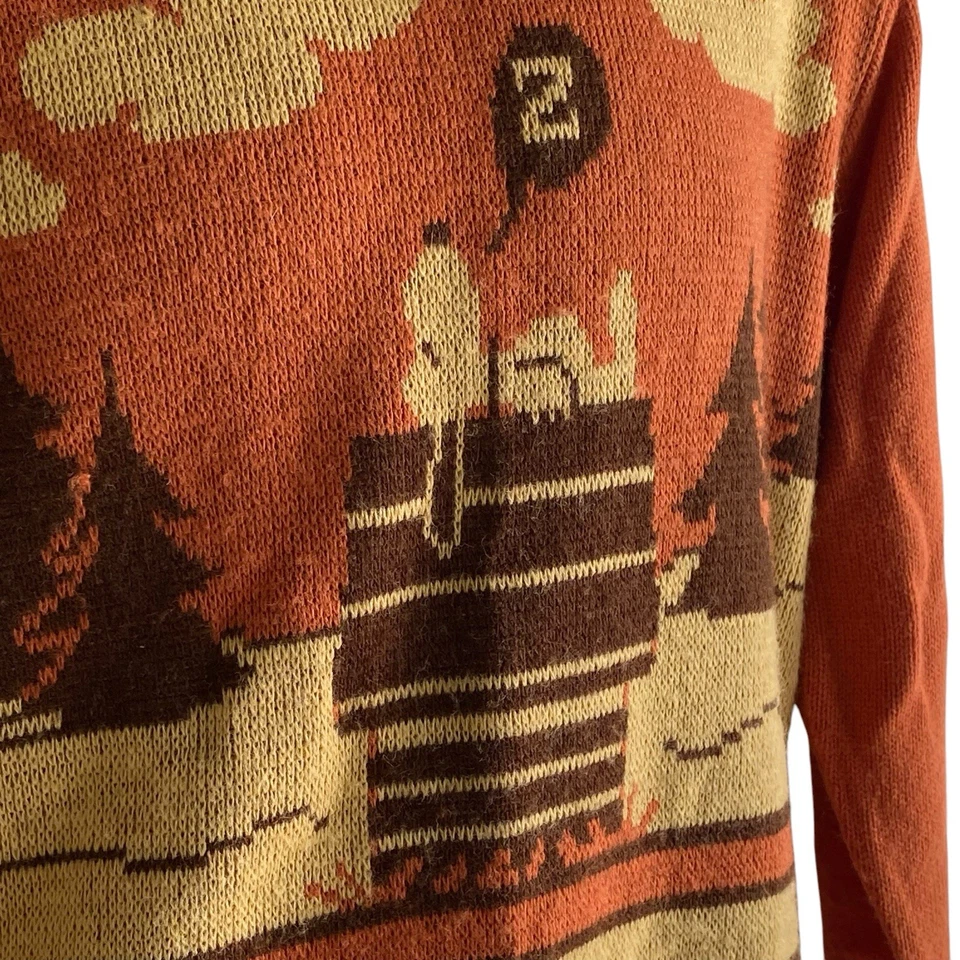 Vintage Arrow Snoopy Knit Sweater Men's Medium Orange Brown 70's Peanuts - Image 3 of 4