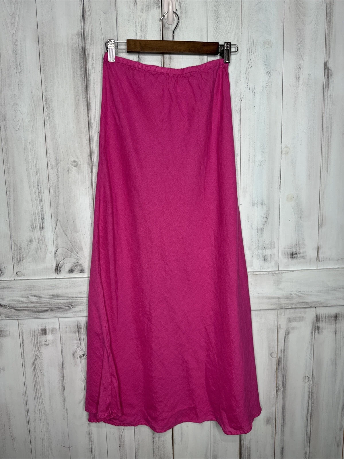 CP SHADES 100% LINEN BRIGHT HOT PINK ELASTIC WAIST AIRY FLOWY MAXI SKIRT SMALL
