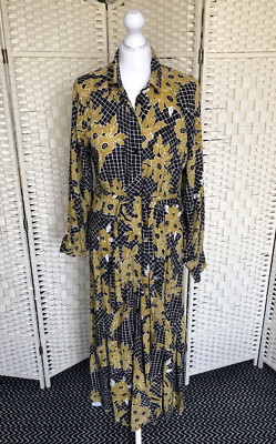 BNWT size 10 Eur 38 Celia Birtwell Black and Yellow Print Shirt Midi Dress NEXT