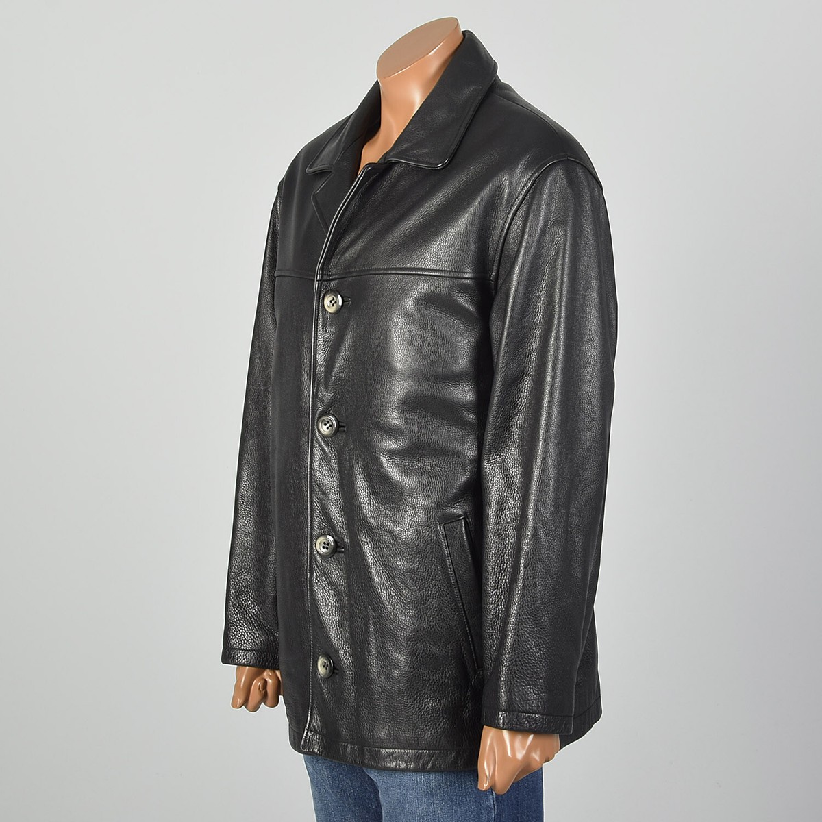 Large Guess Black Leather Jacket Heavyweight Winter Zip in Fuzzy