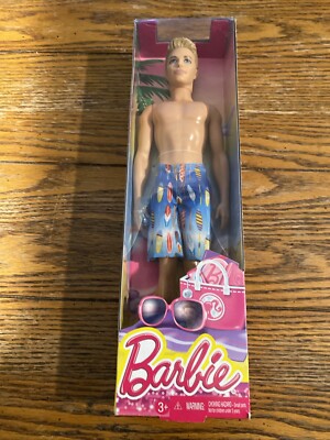 BARBIE Ken Beach Day Surf 2013 Mattel BCN27 w/ Sunglasses & Board Shorts NIB 50L
