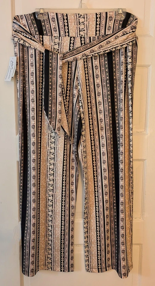 NY Collection Sz XL Black/Pink/White Striped Self-Tie Pull-On Wide-Leg Pants NWT - Image 2 of 4