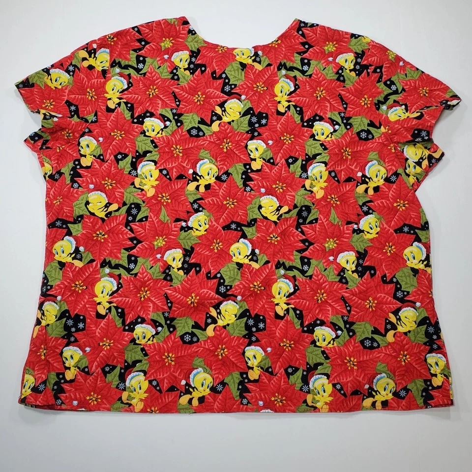 Looney Tunes Tweety Bird Christmas Holiday Scrub Top Sz 3xl Warner Bros Nurse  - Image 3 of 4