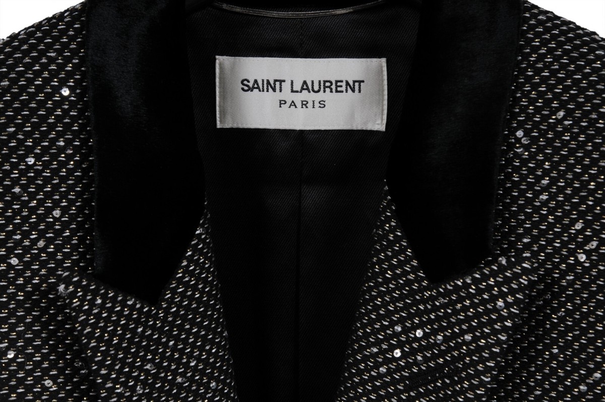 Saint Laurent Mens Single Breasted Sequin Overcoat US XL IT