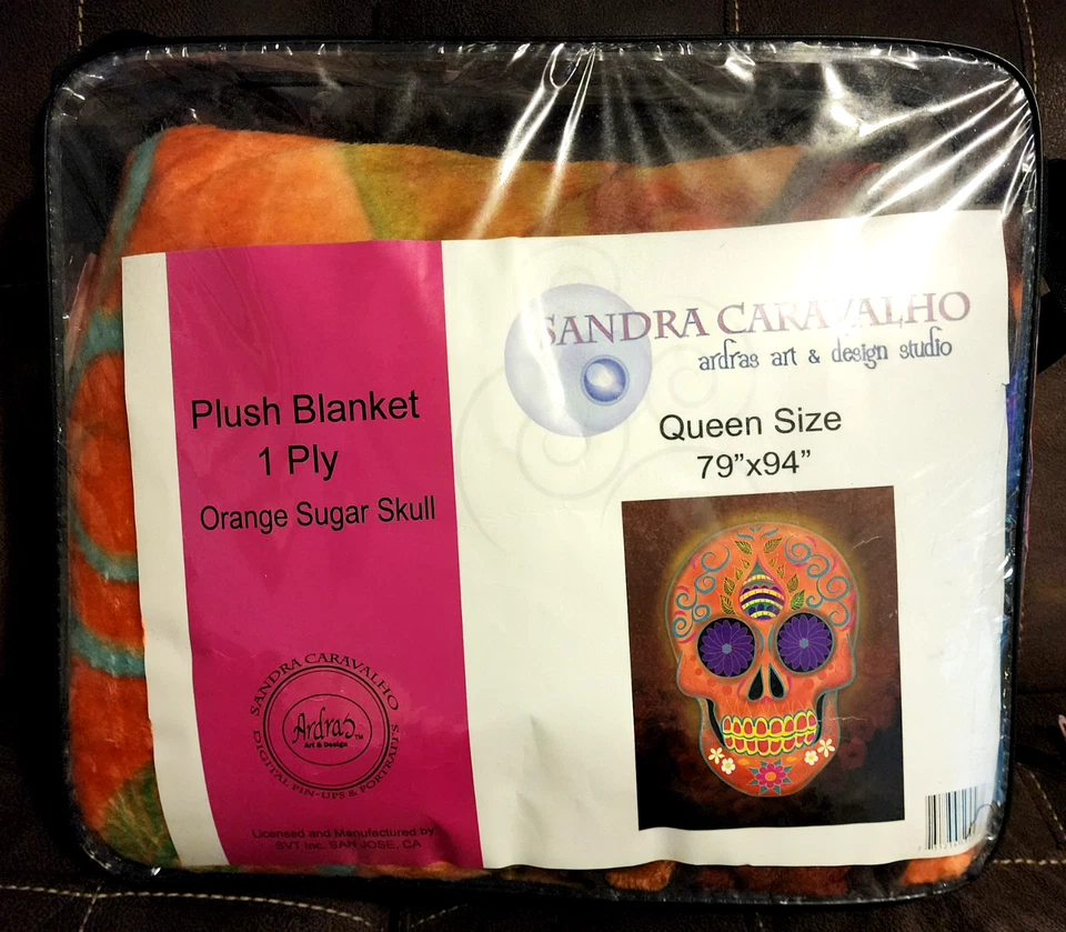 Orange Sugar Skull Queen size 1 ply Super Soft Thick Plush Blanket 79"X94" - Image 2 of 4