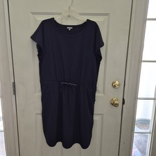 T By Talbots Women’s UPF 50+ Lightweight Stretch Midi Dress Navy Blue XL 16 18