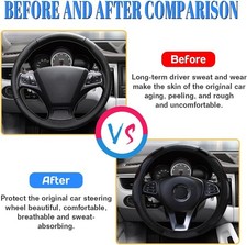 15 inch Car Steering Wheel Cover, Carbon Fiber Microfiber PU Leather Elastic ...