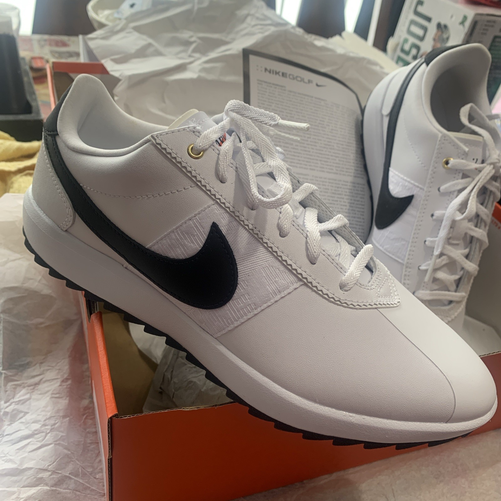 New NIB Nike Womens Cortez Spikeless Golf Shoes White & Black Size 9 Coach Comfy thumbnail 2