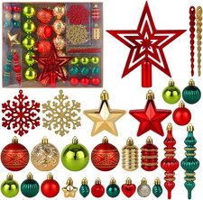 78-Pack Shatterproof Christmas Tree Ornaments in Red, Green, and Gold