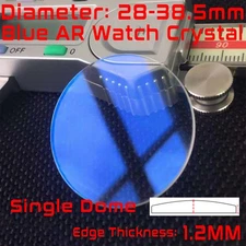 1.2mm Single Dome Round Blue AR Coating Watch Crystal 28 to 38.5mm Mineral Glass
