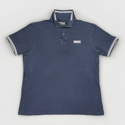 Sz L- Barbour International short sleeve polo shirt men's navy blue/white bike