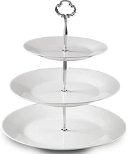 3 Tiered Serving Stand -Silver Serving Tray for Parties - Round Platter for Cupc