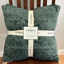 2pk William Morris & Co. Embossed Strawberry Thief Throw Pillows ~ SAGE ~22x22"