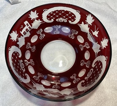 SCHÖNE VINTAGE TSCHECHISCHE BÖHMISCHE RUBINSCHLIFF AUF KLARE SCHALE HIRSCH/VOGEL/SCHLOSS DESIGN
