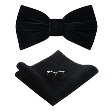 Mens Velvet Bowtie Pretied, Solid Color Formal Adjustable Tuxedo Bow Black