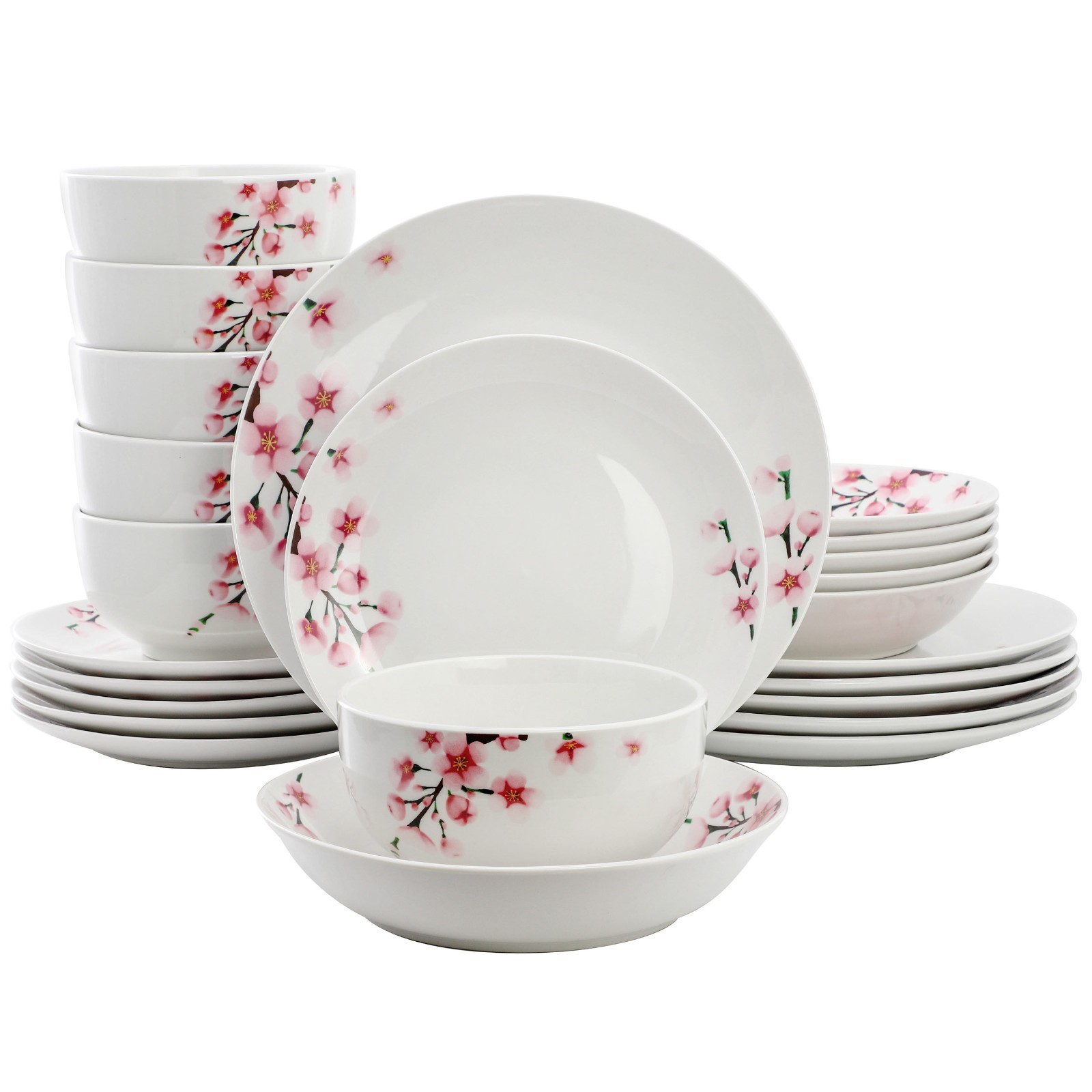 Elama Tamara 24 Piece Cherry Blossom Porcelain Double Bowl D