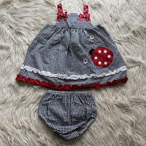 Emily Rose Infant Girl Gingham Ladybug Sun Dress Set Bloomers Size 18 Months