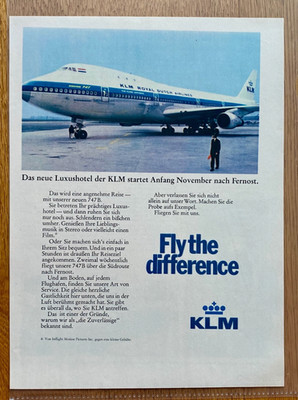 Fly the Difference KLM Boeing 747 B Jumbo Jet 1971 Vintage Ad Werbung Reklame