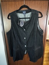 Scoop Womens XXL 20 Black Denim Vest Snap Front Sleeveless NWT