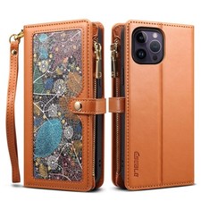 ESEBLE Star Series Lanyard Zipper Wallet RFID Leather Case, For iPhone 12 Pro, F