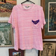 Vintage 80s Wilson Sports Striped Pink And White Surfing Shirt Size Large
