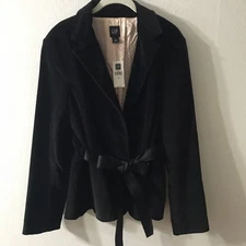 Gap Blazer Velvet Jacket Women Sz 16 Ribbon Bow Tie Belted Black Preppy NWT