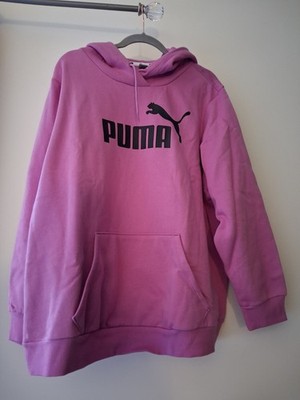 PUMA Pink Pullover Hoodie for Women Logo Hooded Kangaroo Pocket Long Sleeve