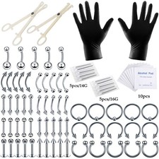 84 Pcs Professional Body Piercing Tool Kit Ear Nose Navel Nipple Needles Set-- 