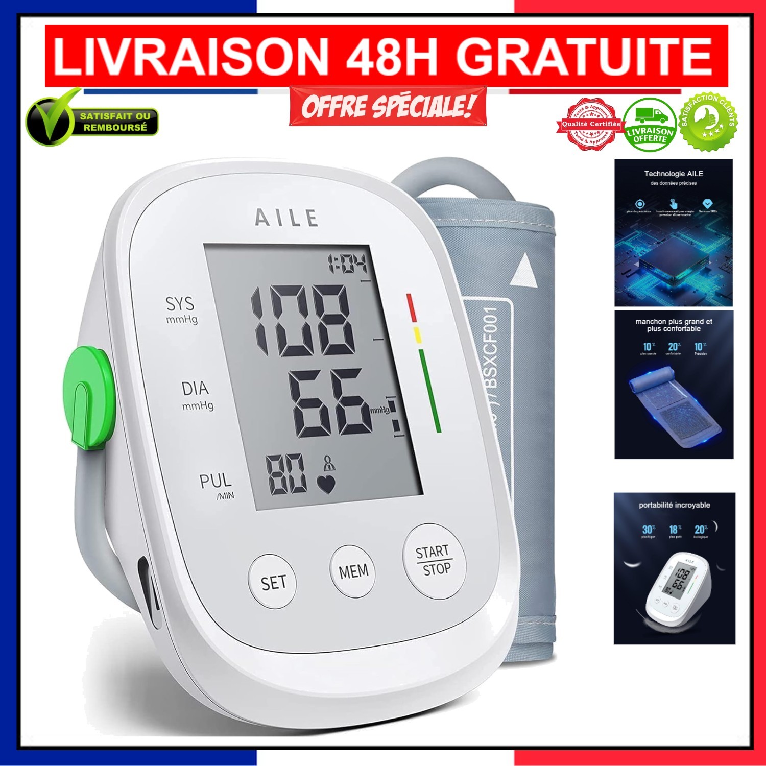Tensiomètre AILE brassard réglable pour surveiller l'hypertension