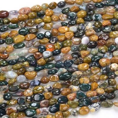 6x8mm Genuine Natural Irregular Smooth Pebble Nugget Ocean Jasper Gemstone Beads