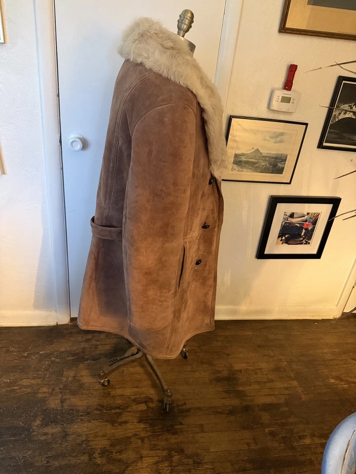 Bulgarian Afghan Mens Suede Sheepskin Shearling COAT Sz 46 Winter Coat - Image 4 of 4