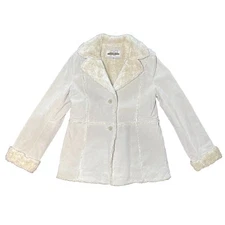 Seventy Seven 77 Womens Large Jacket Tan Suede Lined Western Faux Fur Button Y2k