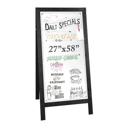 Wooden Dry Erase A Frame Sign - Magnetic Sidewalk Menu Board - 58x27'' - Black