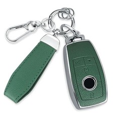 Key Fob Cover for Mercedes Benz, Leather  Soft TPU Key Case Silver Green