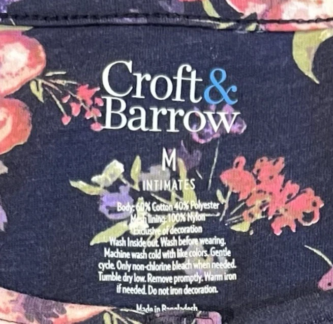 Croft & Barrow Size Medium Navy Blue Floral Sleeveless Lace Pintuck Nightgown - Image 3 of 4