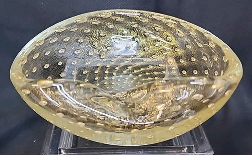 1950s Murano Glass Kidney Shaped Gold Dusted Controlled Bubble Small Bowl - Picture 7 of 13