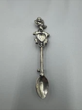 Vintage Miniature Sterling Silver Spoon Brooch Heart Ornate Art Nouveau Pin 925