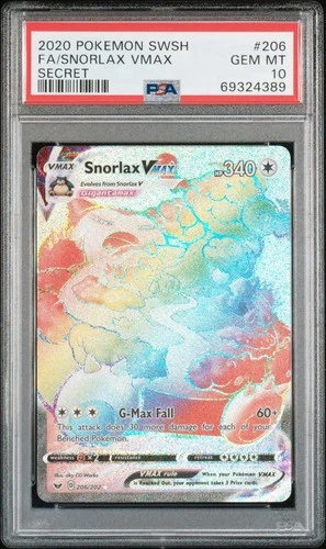 2020 Pokémon Sword And Shield Snorlax 206/202 VMAX Secret Rainbow Rare PSA 10