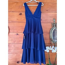 NWT Lulus Celebration Time Navy Blue Sleeveless Tiered Midi Dress Holiday Sz L