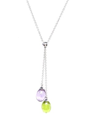 Tiffany & Co. Halskette mit Anhänger 18 Karat Weißgold Amethyst Peridot Regenbogen Tropfen